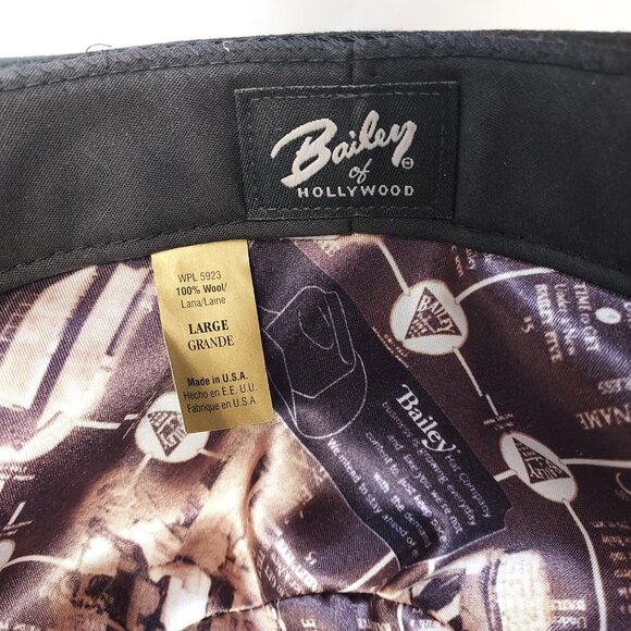 Bailey of Hollywood Derby Hat Sz Large 100% Wool Black Made in USA Vintage Lined - Picture 12 of 16